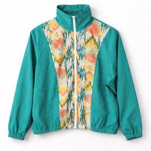 Blair Vintage 80s Windbreaker Jacket Ikat Zip Track Seafoam Green Size M